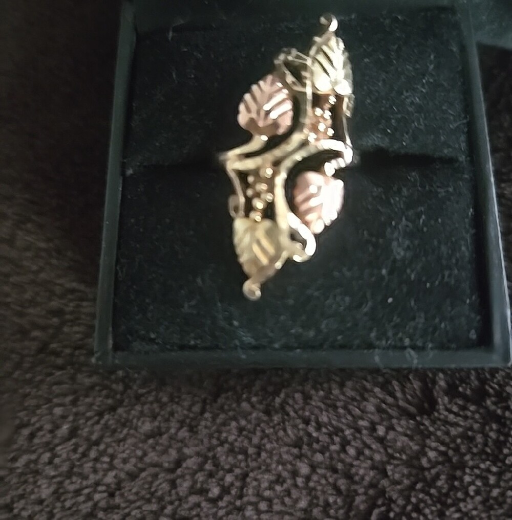 VINTAGE Black Hills10K Gold Leaf Motif Ring - Gold and Rose Gold Accents - Picture 2 of 7